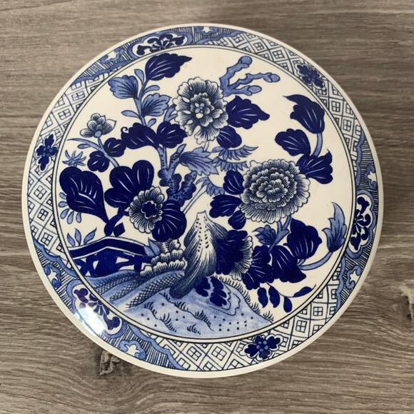 Tiffany & Co. Blue And White Peony Trinket Dish With Lid , Made In England - Picture 2 of 11